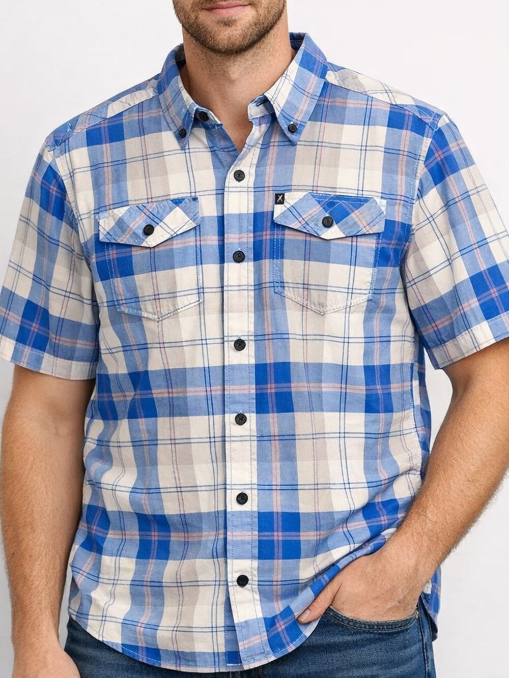 2/$20 Quiksilver Blue and White Plaid Casual Shirt